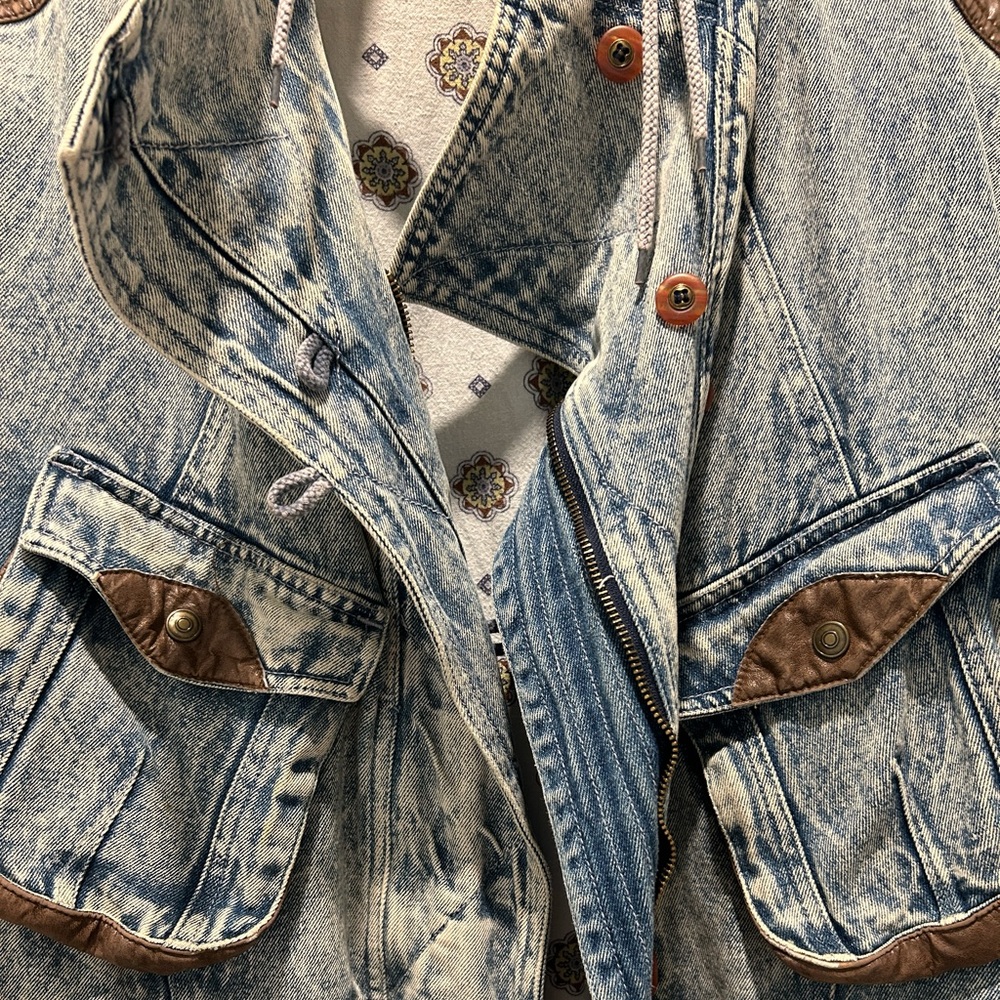 Vintage 90's oversized denim and leather long coat.